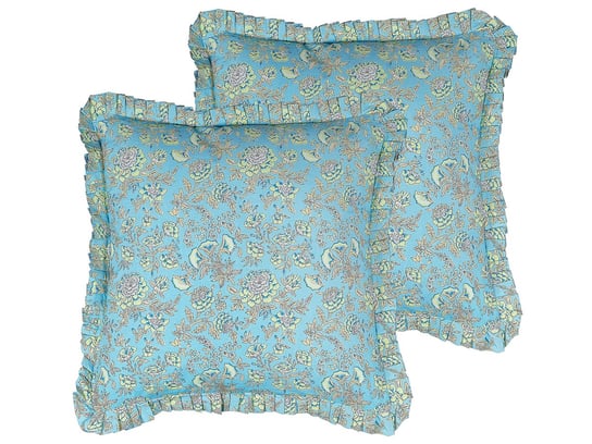 2 bawełniane poduszki dekoracyjne w kwiaty 45 x 45 cm niebieskie AMOENA Beliani