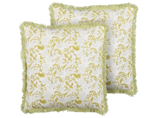 2 bawełniane poduszki dekoracyjne w kwiaty 45 x 45 cm zielone z białym FILIX Beliani