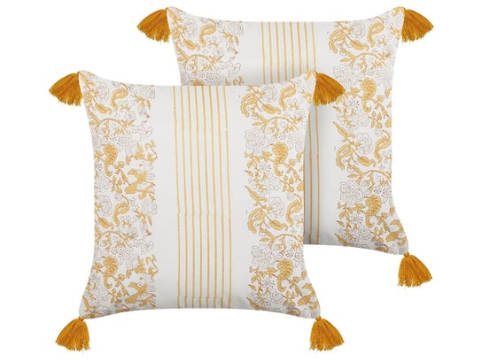2 bawełniane poduszki dekoracyjne w kwiaty  45 x 45 cm żółto-białe BILOBA Beliani
