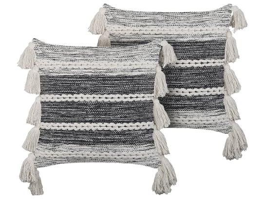 2 bawełniane poduszki dekoracyjne z frędzlami 45 x 45 cm czarne z białym ROCHEA Beliani