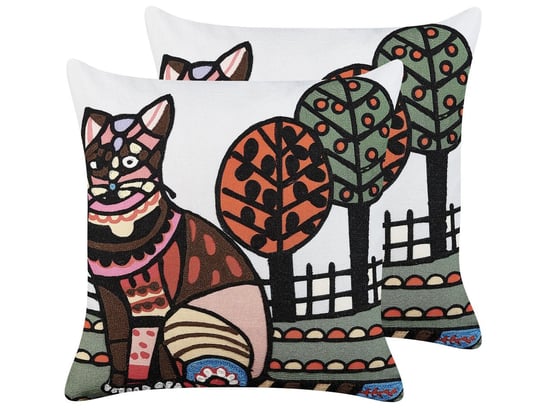 2 bawełniane poduszki dekoracyjne z motywem kota 50 x 50 cm wielokolorowe MEHSANA Beliani