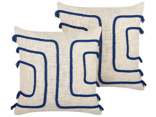 2 bawełniane poduszki w abstrakcyjny wzór 45 x 45 cm beżowo-granatowe PLEIONE Beliani