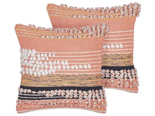 2 bawełniane poduszki ze wzorem w paski 45 x 45 cm pomarańczowe DEUTZIA Beliani