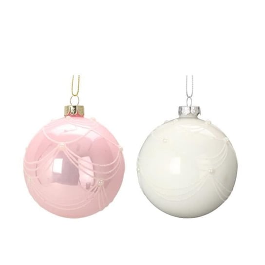 2 białe i różowe bombki świąteczne Inna marka
