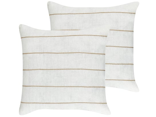 2 lniane poduszki dekoracyjne w paski 50 x 50 cm biało-beżowe MILAS Beliani