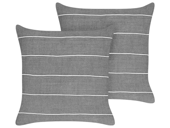 2 lniane poduszki dekoracyjne w paski 50 x 50 cm szaro-białe MILAS Beliani