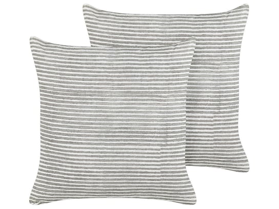 2 lniane poduszki deoracyjne w paski 50 x 50 cm szaro-białe KANPAS Beliani