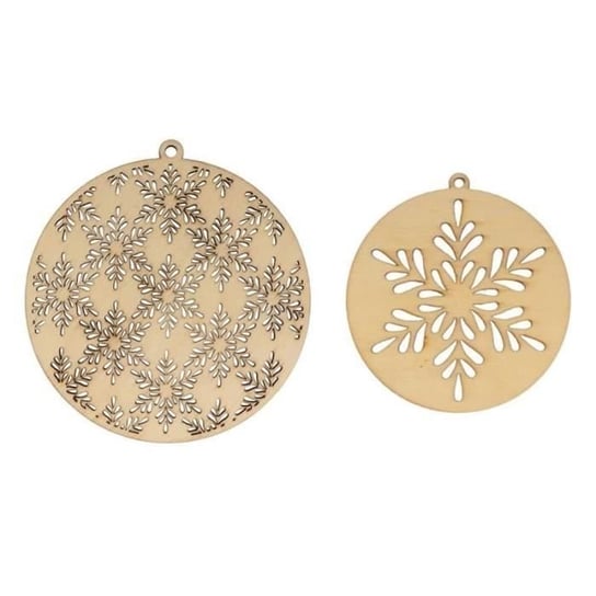 2 okrągłe drewniane medaliony Ø 10 cm i 21 cm - Płatki śniegu Artemio
