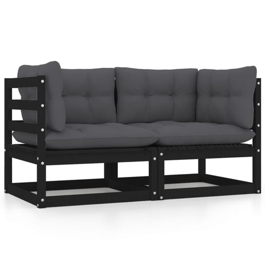 2-osobowa sofa ogrodowa z poduszkami, czarna, drewno sosnowe vidaXL