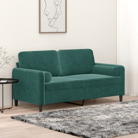 2-osobowa sofa z poduszkami, ciemnozielona, 140 cm, aksamit VMP