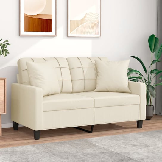 2-osobowa sofa z poduszkami, kremowa, 120 cm, sztuczna skóra VMP