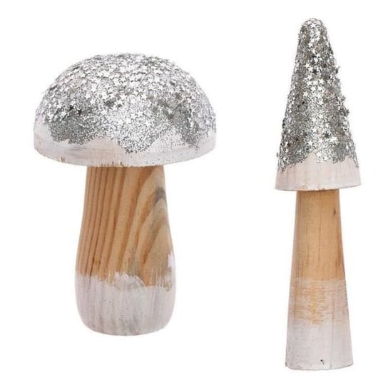 2 ozdobne srebrne drewniane grzybki Youdoit