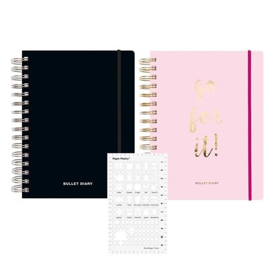 2 pamiętniki na spirali w kolorze różowym i czarnym, 96 kartek + szablon do jedzenia Youdoit