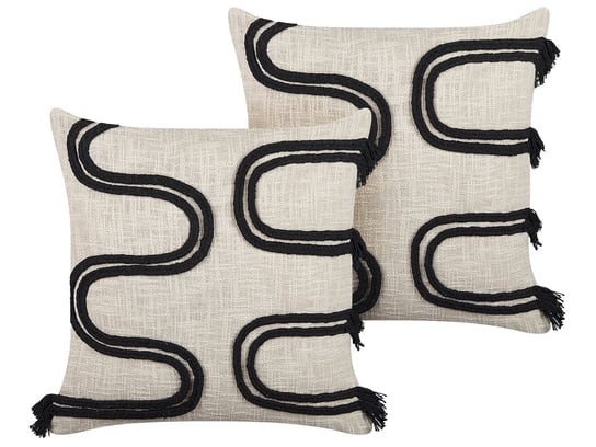 2 poduszki bawełniane 45 x 45 cm beżowo-czarna FUCHSIA Beliani