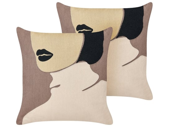 2 poduszki bawełniane motyw kobiety 45 x 45 cm brązowo-beżowe SILPHIUM Beliani