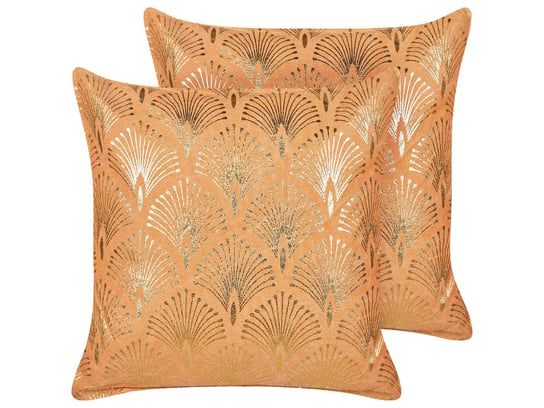 2 poduszki dekoracyjne bawełniane geometryczny wzór 45 x 45 cm pomarańczowe HOYA Beliani