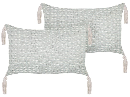 2 poduszki dekoracyjne geometryczny wzór z frędzlami 25 x 45 cm miętowe HAKONE Beliani