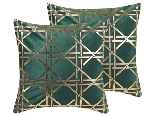 2 poduszki dekoracyjne w geometryczny wzór 45 x 45 cm zielone ze złotym CASSIA Beliani