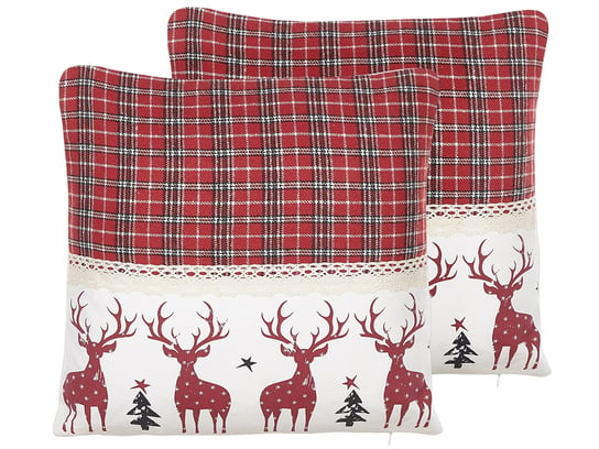 2 poduszki dekoracyjne w renifery 45 x 45 cm czerwone ROBBIE Beliani