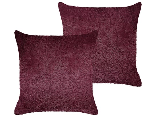 2 poduszki dekoracyjne włochacz 45 x 45 cm burgundowe PILEA Beliani