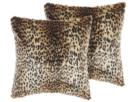 2 poduszki dekoracyjne włochacze w panterkę 45 x 45 cm brązowe FOXTAIL Beliani