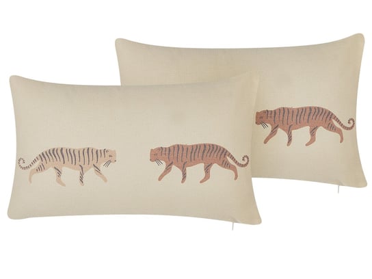 2 poduszki dekoracyjne z motywem tygrysa 30 x 50 cm beżowe NIEREMBERGIA Beliani