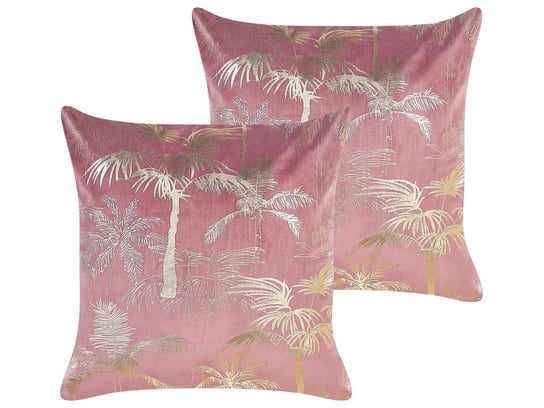 2 poduszki welurowe w palmy 45 x 45 cm różowe CARANDAY Beliani