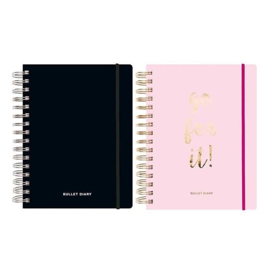 2 różowe i czarne pamiętniki typu bullet journal ze spiralami, 96 kartek Youdoit