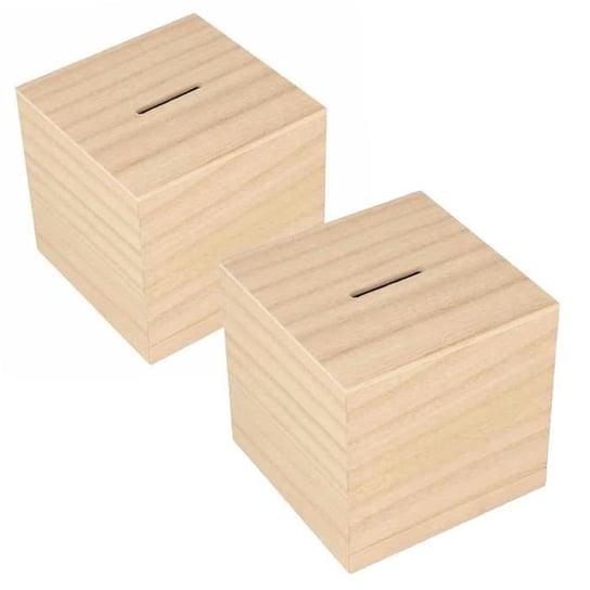 2 sześcienne drewniane skarbonki o wymiarach 8,7 x 8,7 cm Youdoit