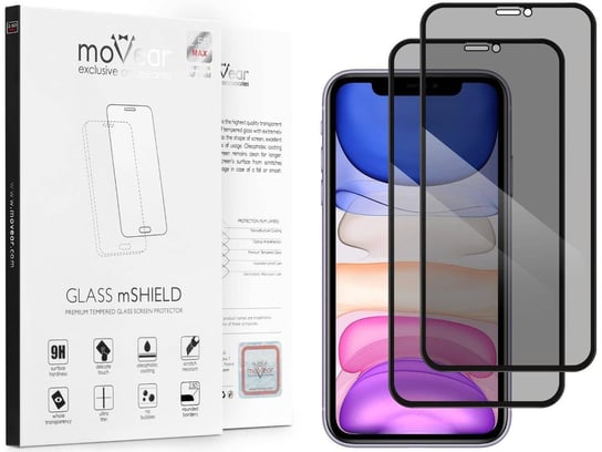 2 szt. moVear 2.5D MAX privacy - Prywatyzujące szkło hartowane do Apple iPhone 11 / Xr (6.1") na Cały Ekran antySpy, do etui, fullGlue, 9H moVear