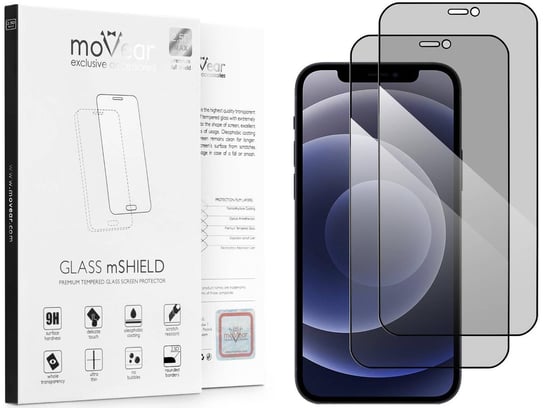 2 szt. moVear 2.5D MAX privacy - Prywatyzujące szkło hartowane do Apple iPhone 12 Pro / 12 (6.1") na Cały Ekran antySpy, do etui, fullGlue, 9H moVear