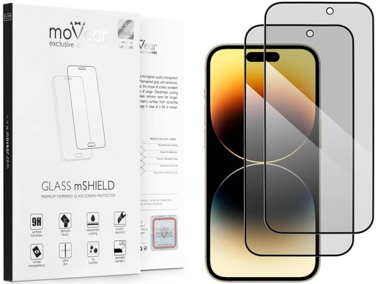 2 Szt. moVear 2.5D Max Privacy - Prywatyzujące Szkło Hartowane Do Apple Iphone 14 Pro (6.1") Na Cały Ekran Antyspy, Do Etui, Fullglue, 9H moVear