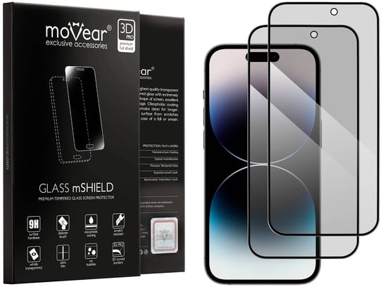 2 Szt. moVear 3D Pro Privacy - Prywatyzujące Szkło Hartowane Do Apple Iphone 14 Pro (6.1") Na Cały Ekran Antyspy, Fullglue, 9H moVear