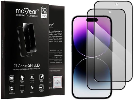 2 Szt. moVear 3D Pro Privacy - Prywatyzujące Szkło Hartowane Do Apple Iphone 14 Pro Max (6.7") Na Cały Ekran Antyspy, Fullglue, 9H moVear