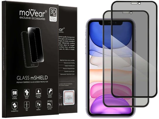 2 szt. moVear GLASS mSHIELD 3D PRO privacy do Apple iPhone 11 / Xr (6.1") (Prywatyzujące) moVear