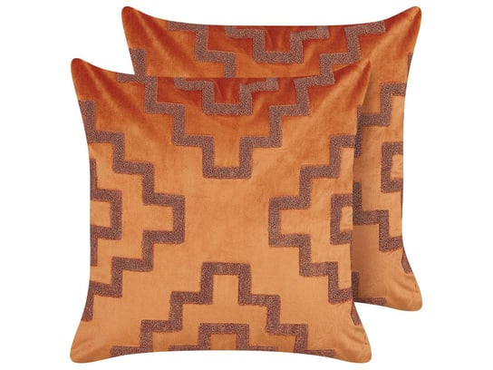 2 welurowe poduszki dekoracyjne geometryczny wzór 45 x 45 cm pomarańczowe BAHIA Beliani