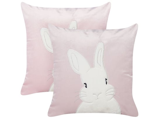 2 welurowe poduszki dekoracyjne haftowane w królika 45 x 45 cm różowe IBERIS Beliani