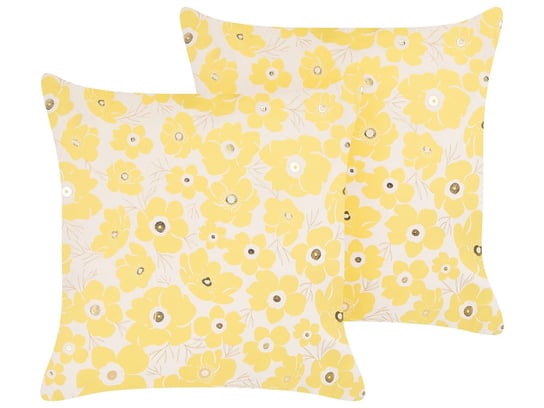 2 welurowe poduszki dekoracyjne w kwiaty 45 x 45 cm beżowo-żółte TRITELEIA Beliani
