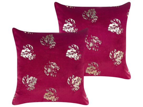 2 welurowe poduszki dekoracyjne w liście 45 x 45 cm burgundowe GOLDENROD Beliani
