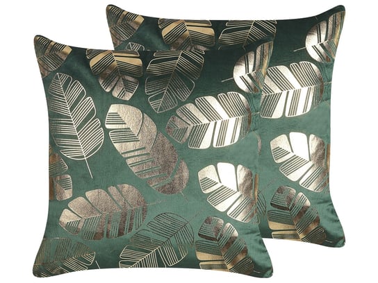 2 welurowe poduszki dekoracyjne w liście 45 x 45 cm zielone SUNFLOWER Beliani