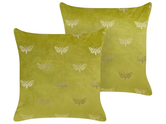 2 welurowe poduszki dekoracyjne w motyle 45 x 45 cm jasnozielone YUZURI Beliani