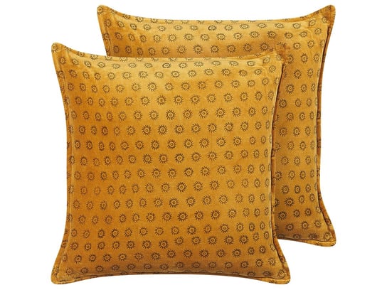 2 welurowe poduszki dekoracyjne wzór w słońca 45 x 45 cm żółte RAPIS Beliani
