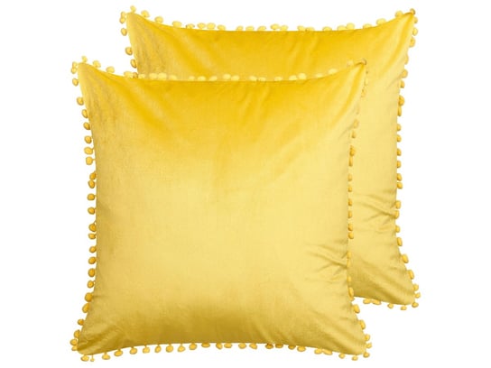 2 welurowe poduszki dekoracyjne z mini pomponami 45 x 45 cm żółte AERANGIS Beliani