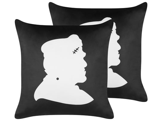 2 welurowe poduszki dekoracyjne z motywem Frankensteina 45 x 45 cm czarne z białym FRANKLINIA Beliani