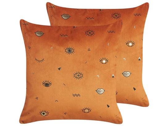 2 welurowe poduszki dekoracyjne z motywem oka 45 x 45 cm pomarańczowe AEONIUM Beliani