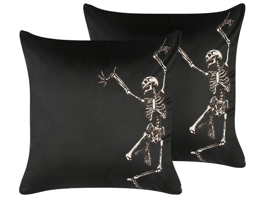 2 welurowe poduszki dekoracyjne z motywem w szkielety 45 x 45 cm czarne MEDVES Beliani