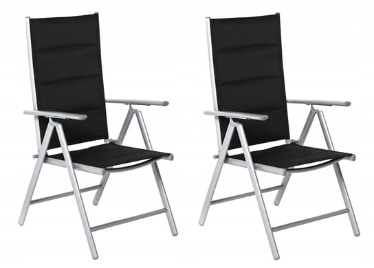 2 X Krzesło Ogrodowe Regulowane Aluminium Tekstylina Czarne HOME INVEST INTERNATIONAL