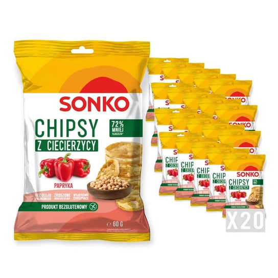 20x SONKO Chipsy z ciecierzycy o smaku papryki 60g Sonko