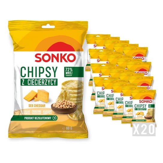 20x SONKO Chipsy z ciecierzycy o smaku sera cheddar 60g Sonko