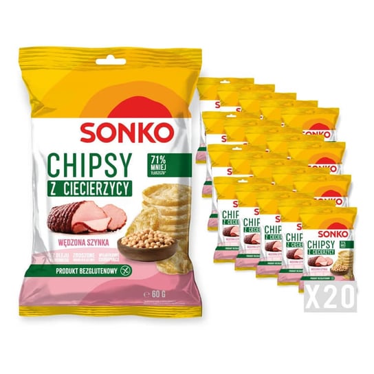20x SONKO Chipsy z ciecierzycy o smaku szynki wędzonej 60g Sonko